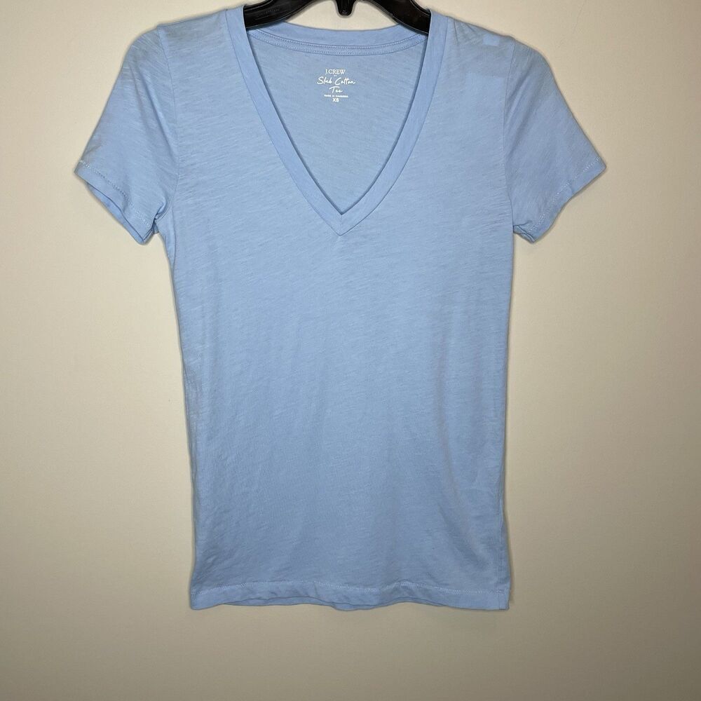 J.CREW T-Shirt Women XS Light Blue Slub Cotton V-Neck Tee NEW Slim-Fit H5967
